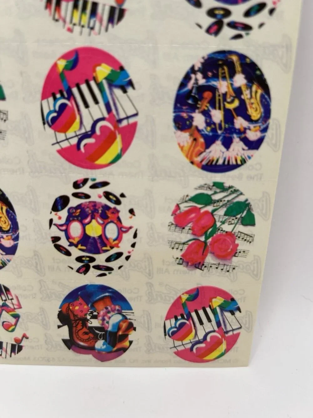 Lisa Frank #S110 Piano Music Roses FULL SHEET Stickers Dancing Penguins VINTAGE